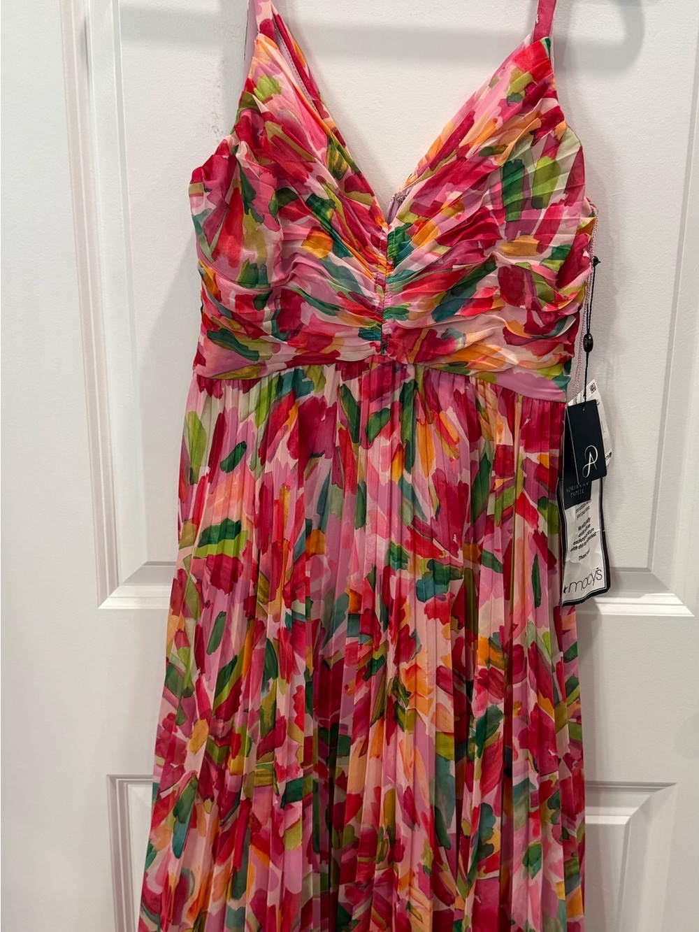 Floral Pink Multi-Color Pleated Maxi Dress